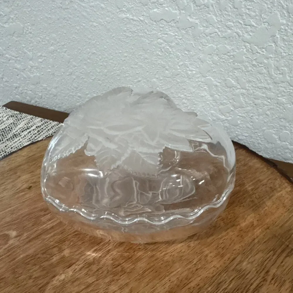 Home Beautiful Dish Crystal Covered Heart Box Rose Pearls Serve Candy Trinket Bo